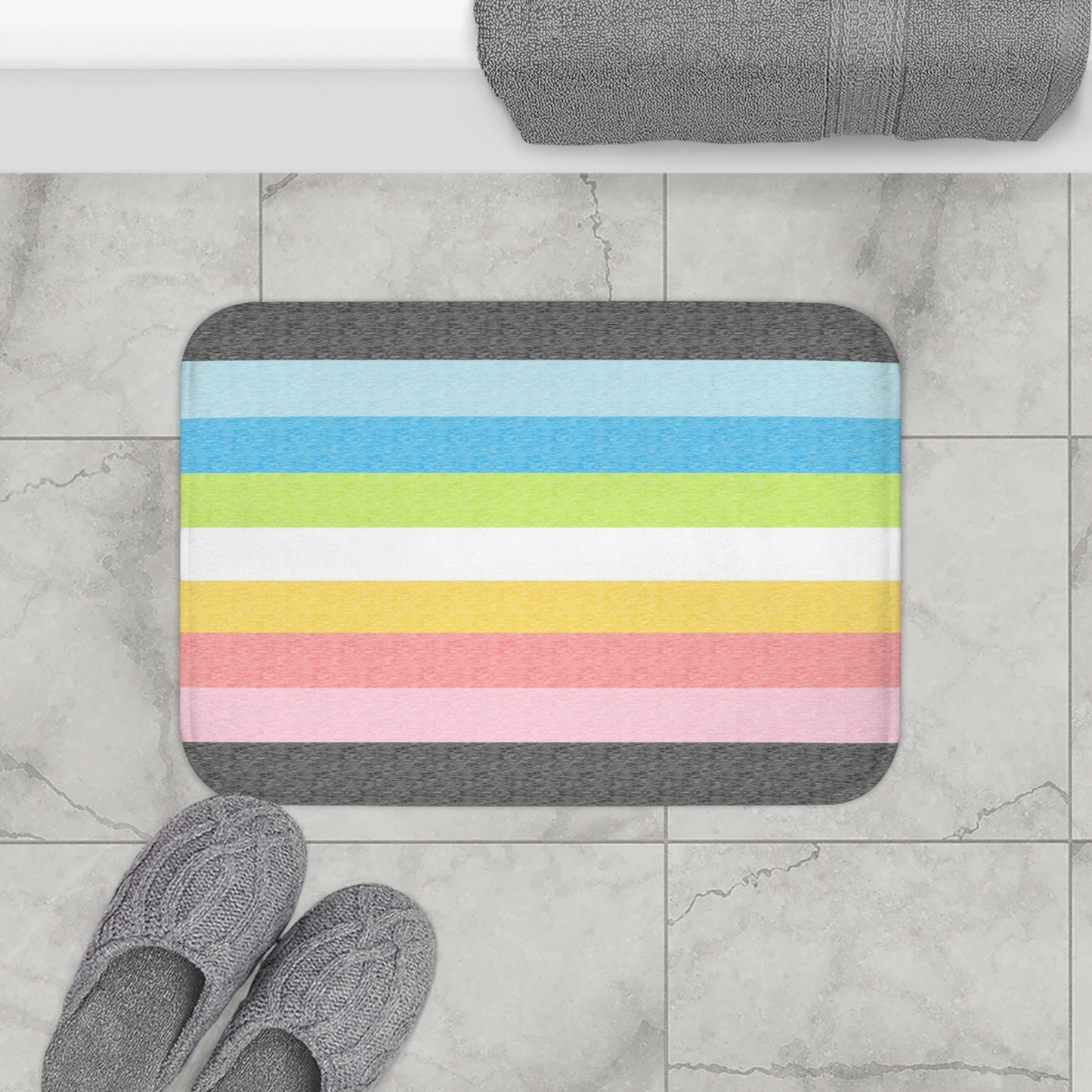 Queer Flag Bath Mat, pencil crayon colours