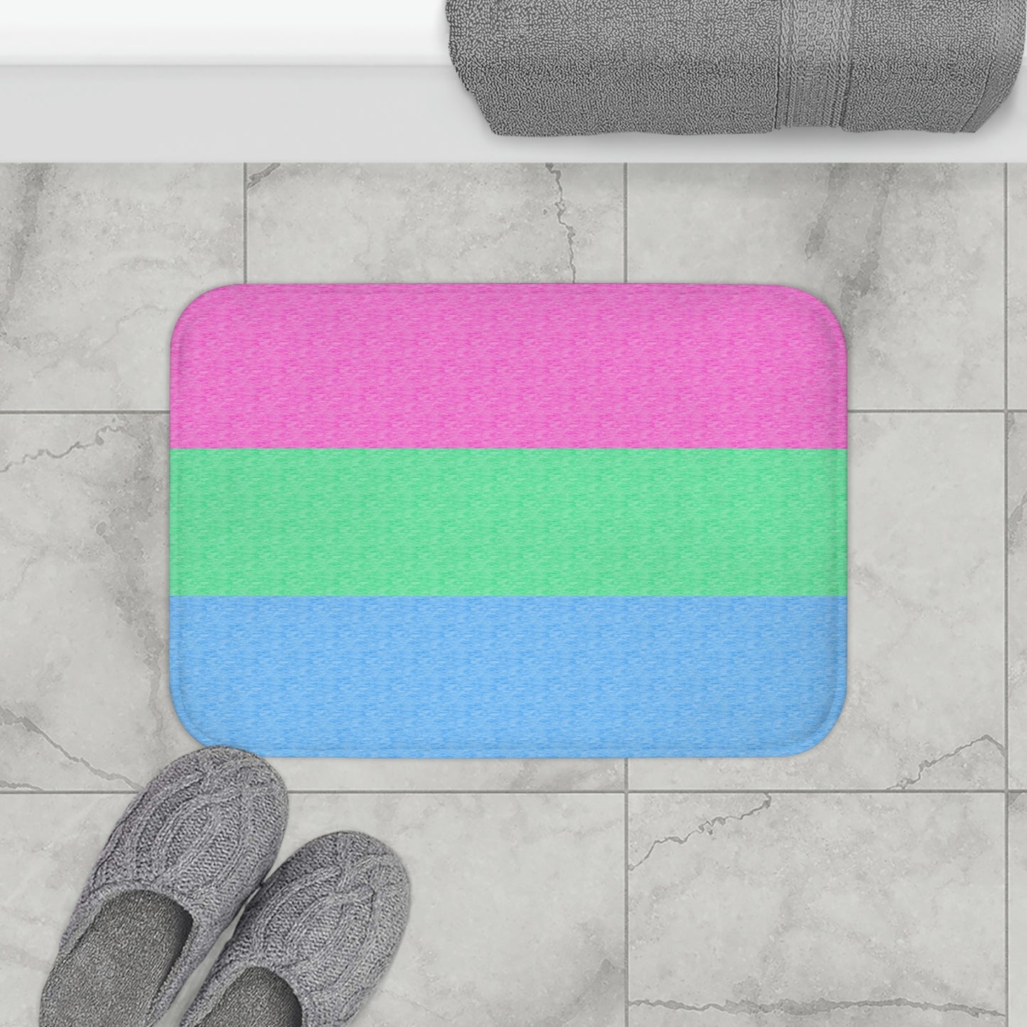 Polysexual Flag Bath Mat, pencil crayon colours