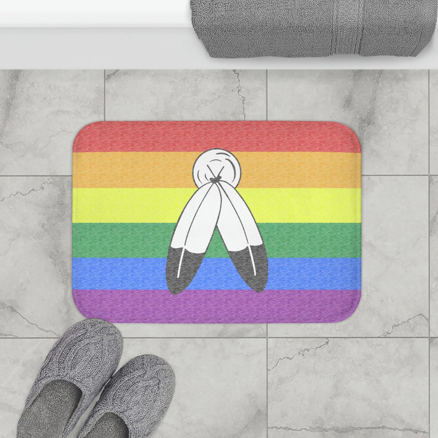 Two-Spirit Flag Bath Mat, pencil crayon colours