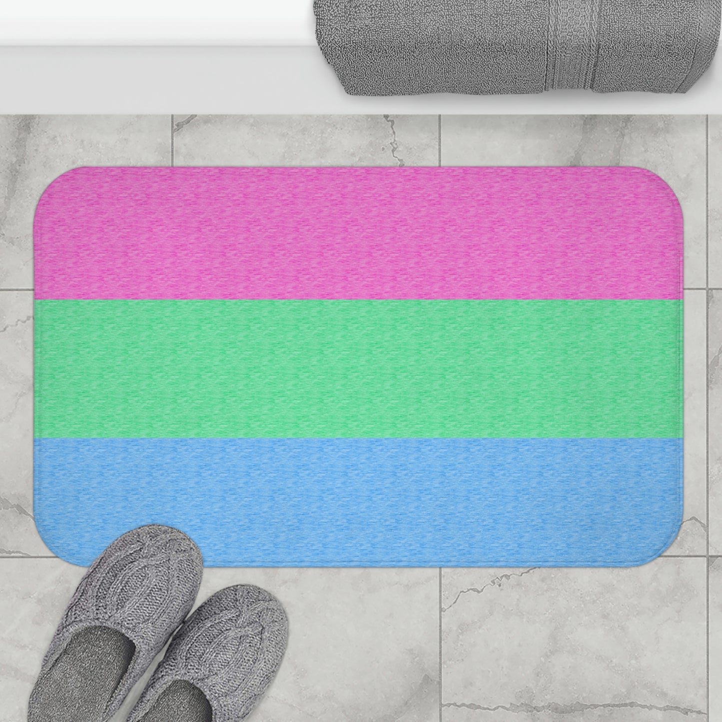 Polysexual Flag Bath Mat, pencil crayon colours