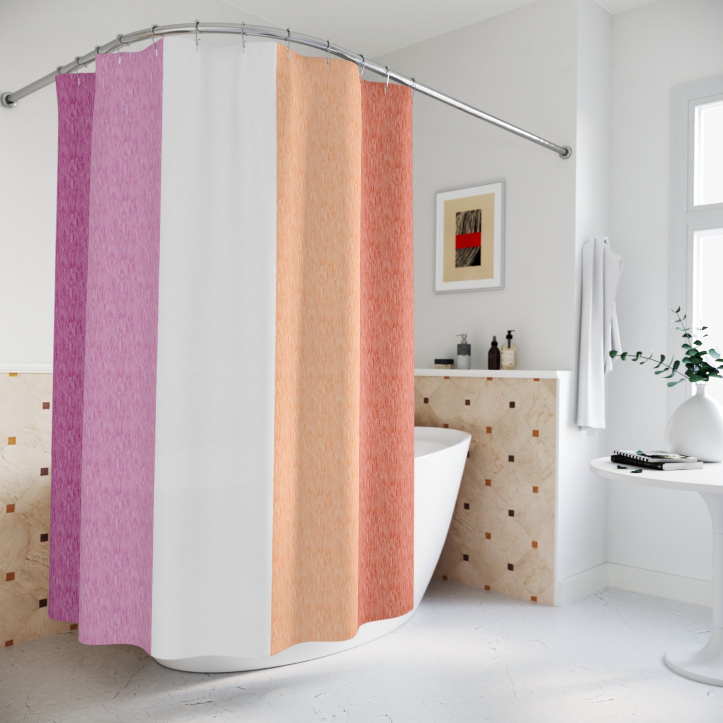 Lesbian Flag Shower Curtain, pencil crayon colours