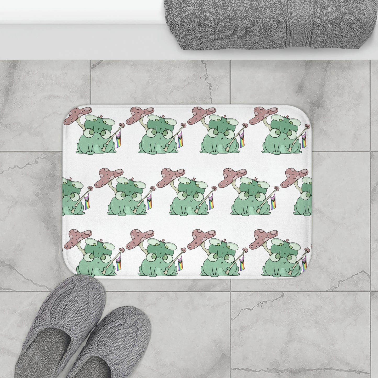 Pride Flag Frogs Bathmat