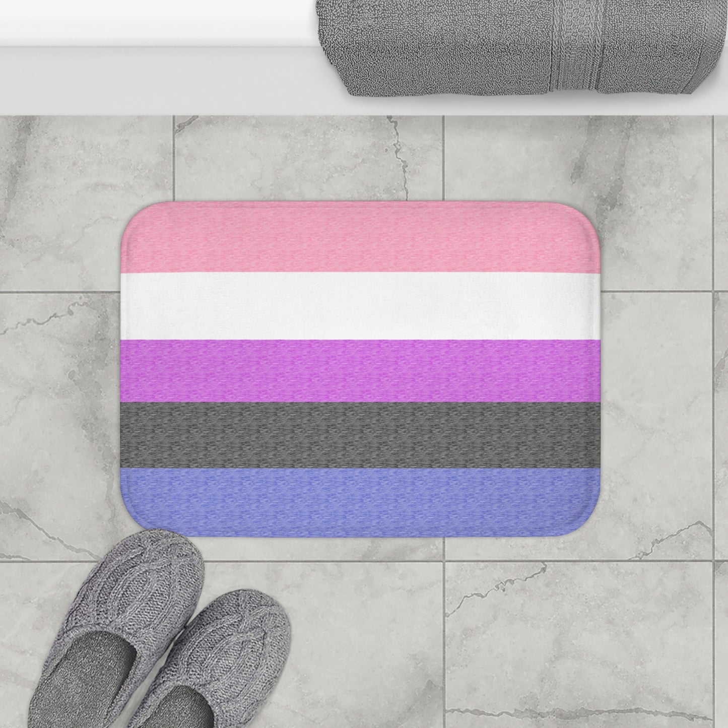 Genderfluid Flag Bath Mat, pencil crayon colours