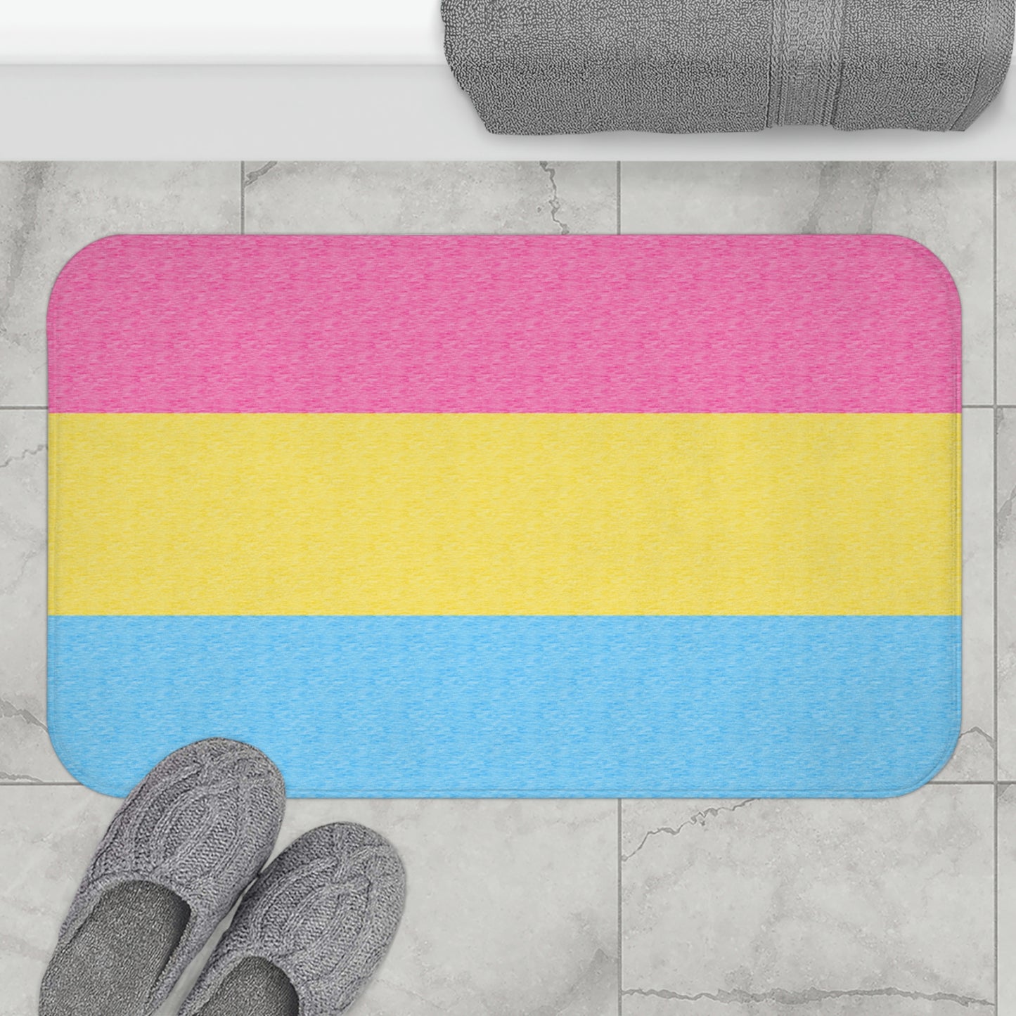 Pansexual Flag Bath Mat, pencil crayon colours
