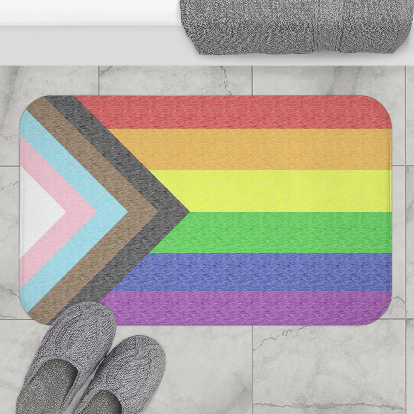Progress Pride Flag Bath Mat, pencil crayon colours