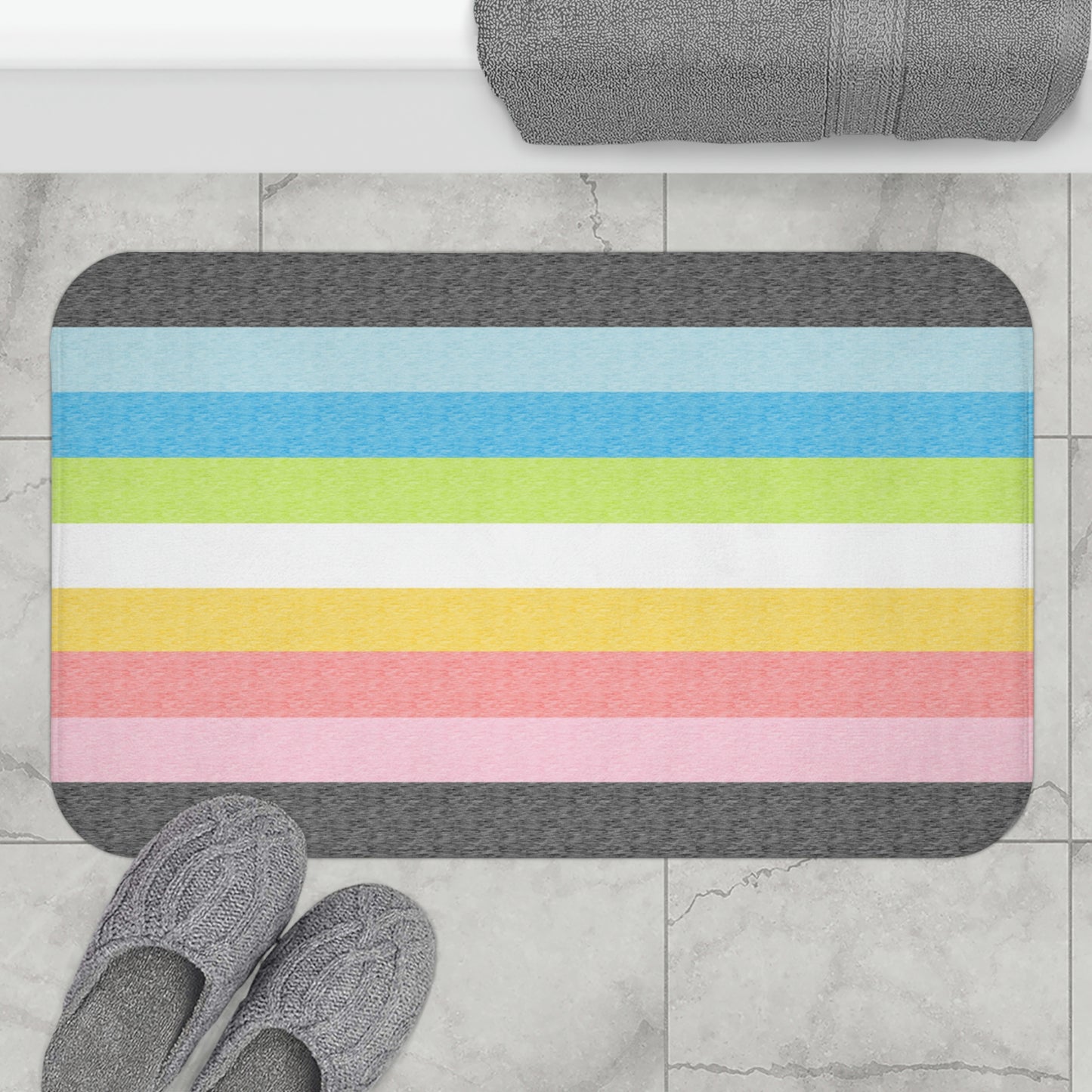 Queer Flag Bath Mat, pencil crayon colours