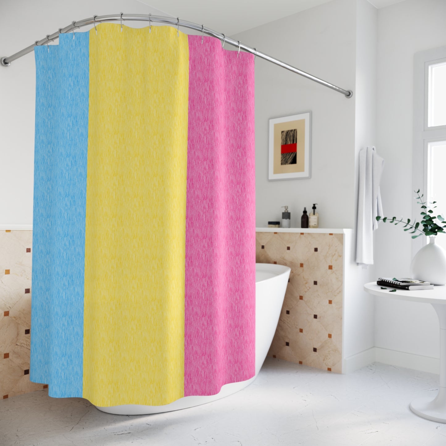 Pansexual Flag Shower Curtain, pencil crayon colours