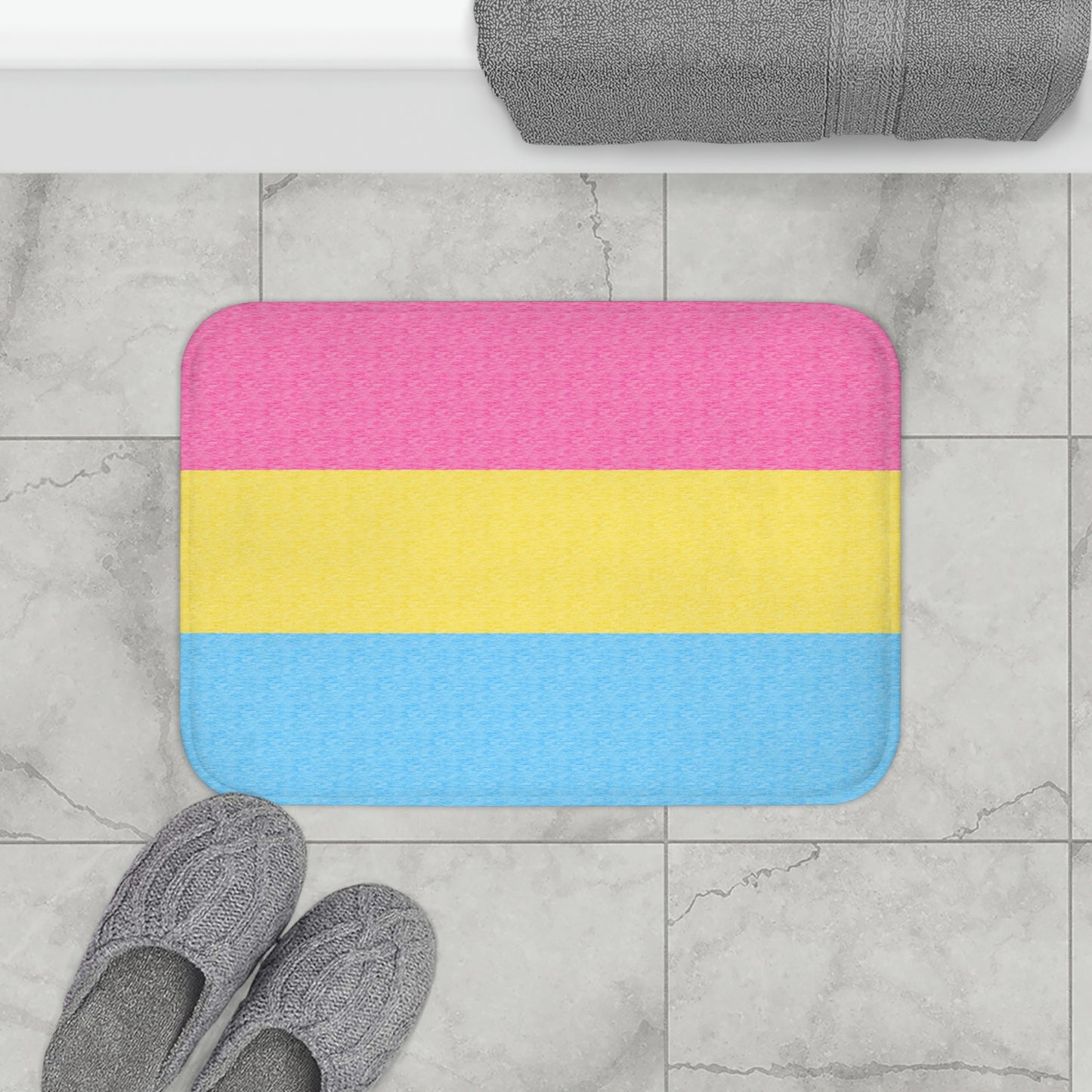 Pansexual Flag Bath Mat, pencil crayon colours