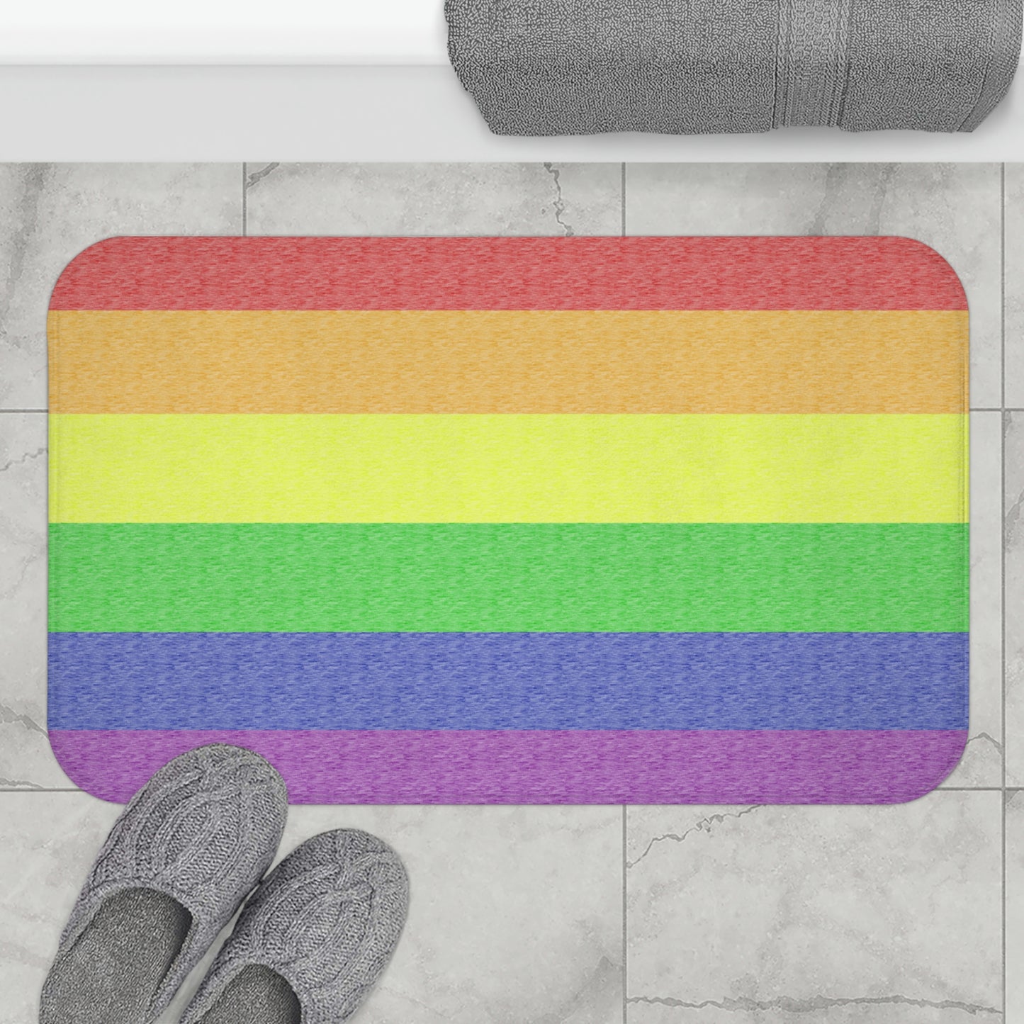 Rainbow Flag Bath Mat, pencil crayon colours