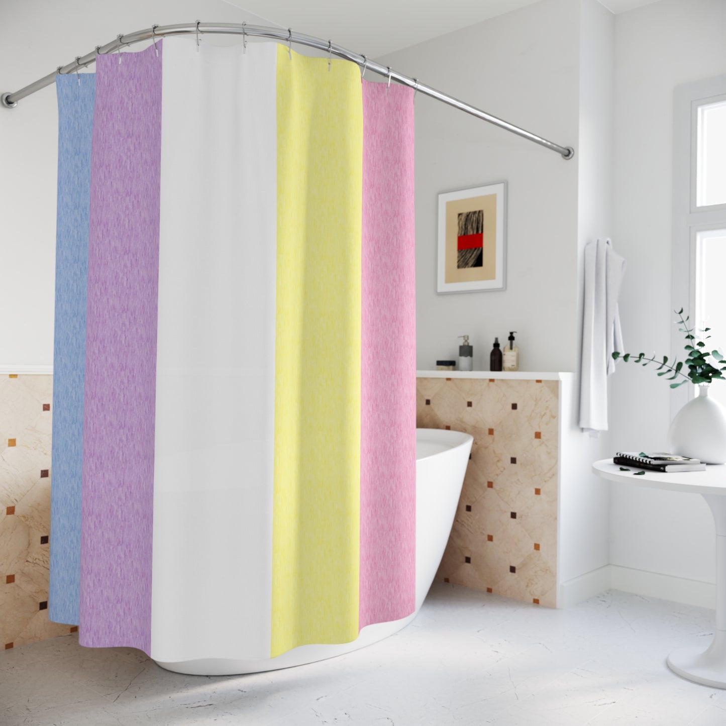 Bigender Shower Curtain, pencil crayon colours