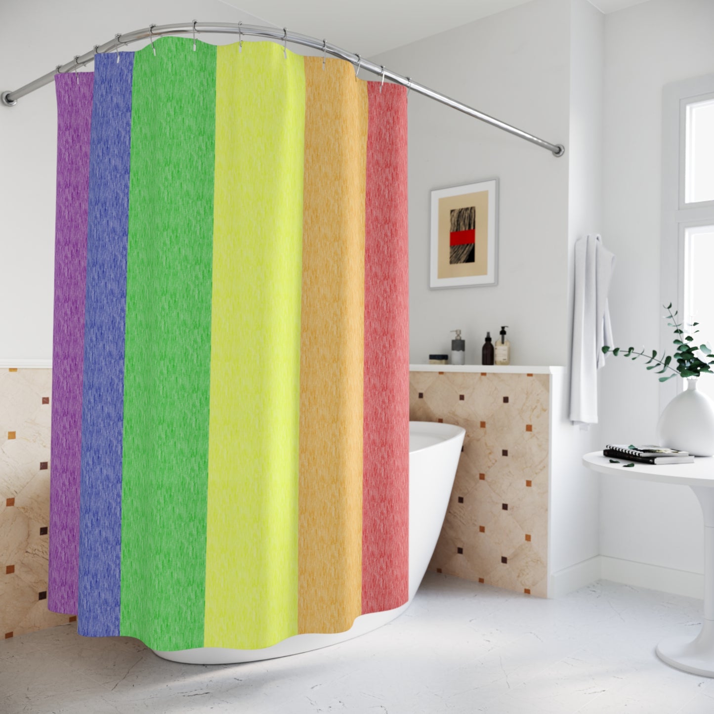 Rainbow Pride Flag Shower Curtain, pencil crayon colours