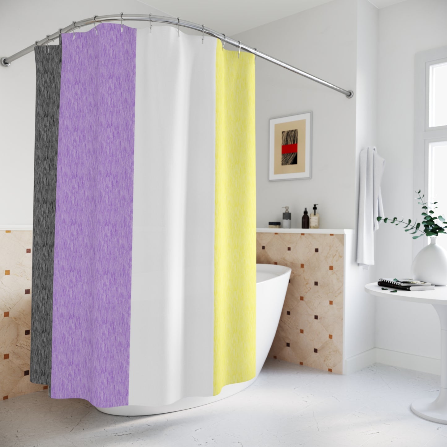 Non-Binary Flag Shower Curtain, pencil crayon colours