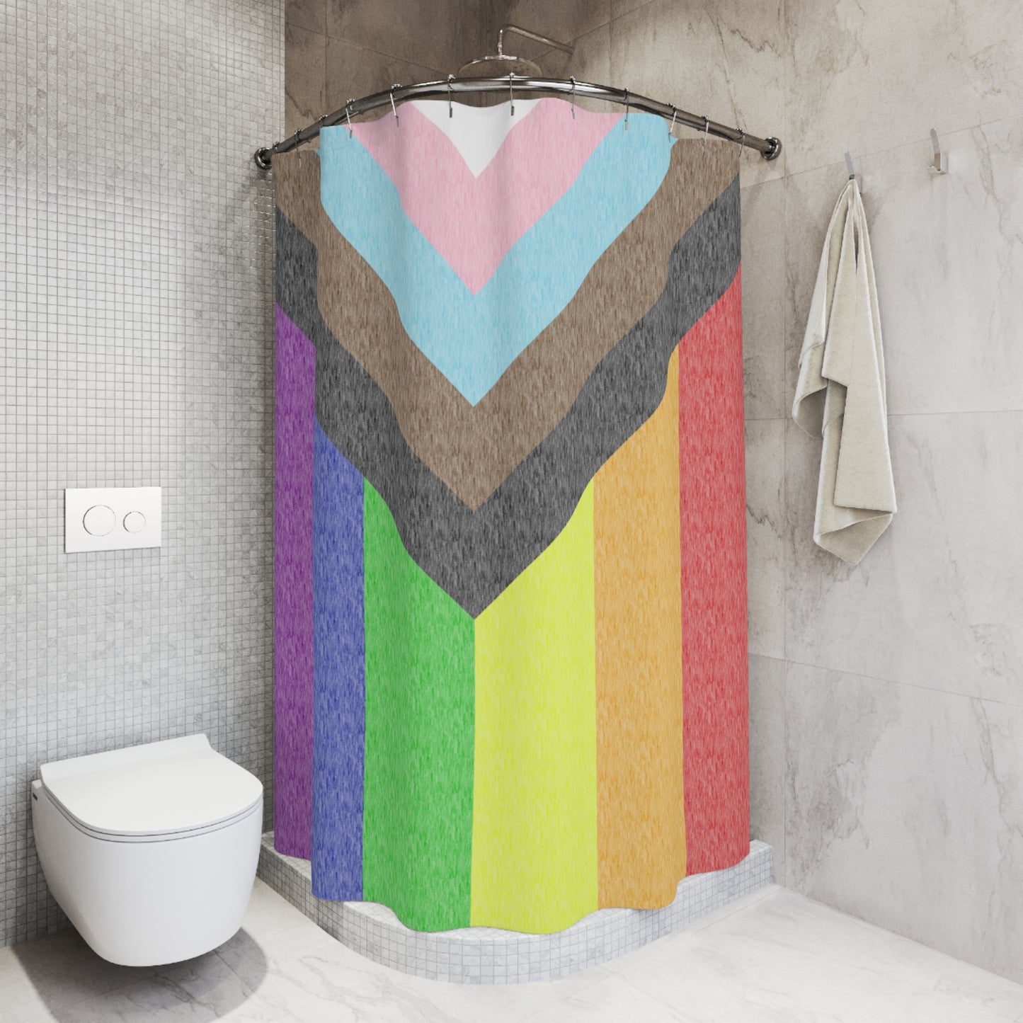 Progress Flag Shower Curtain, pencil crayon colours