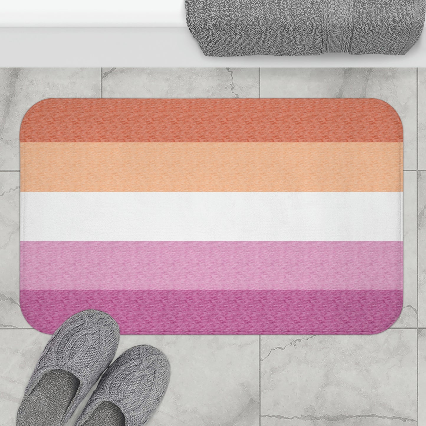 Lesbian Flag Bath Mat, pencil crayon colours