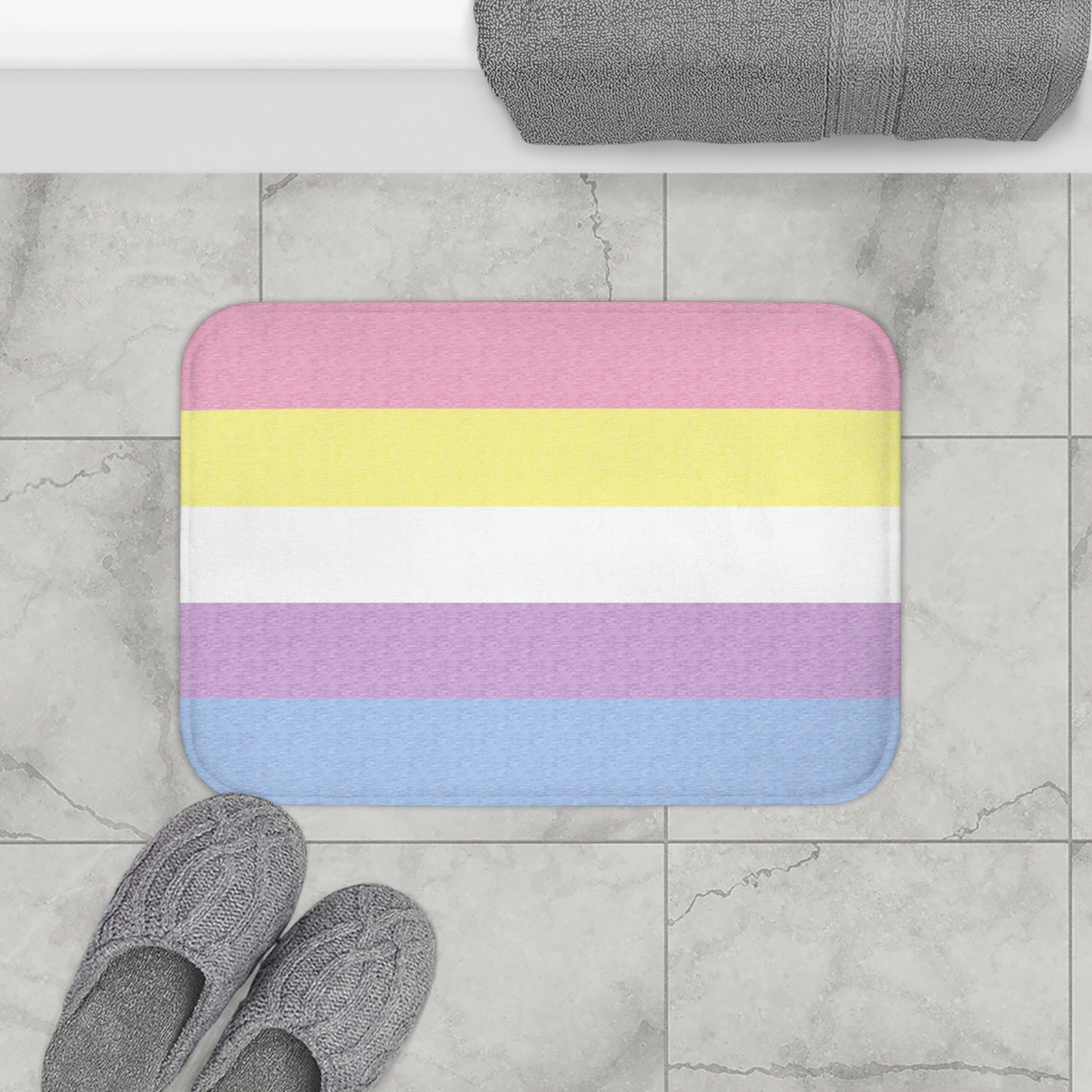 Bigender Flag Bath Mat, pencil crayon colours