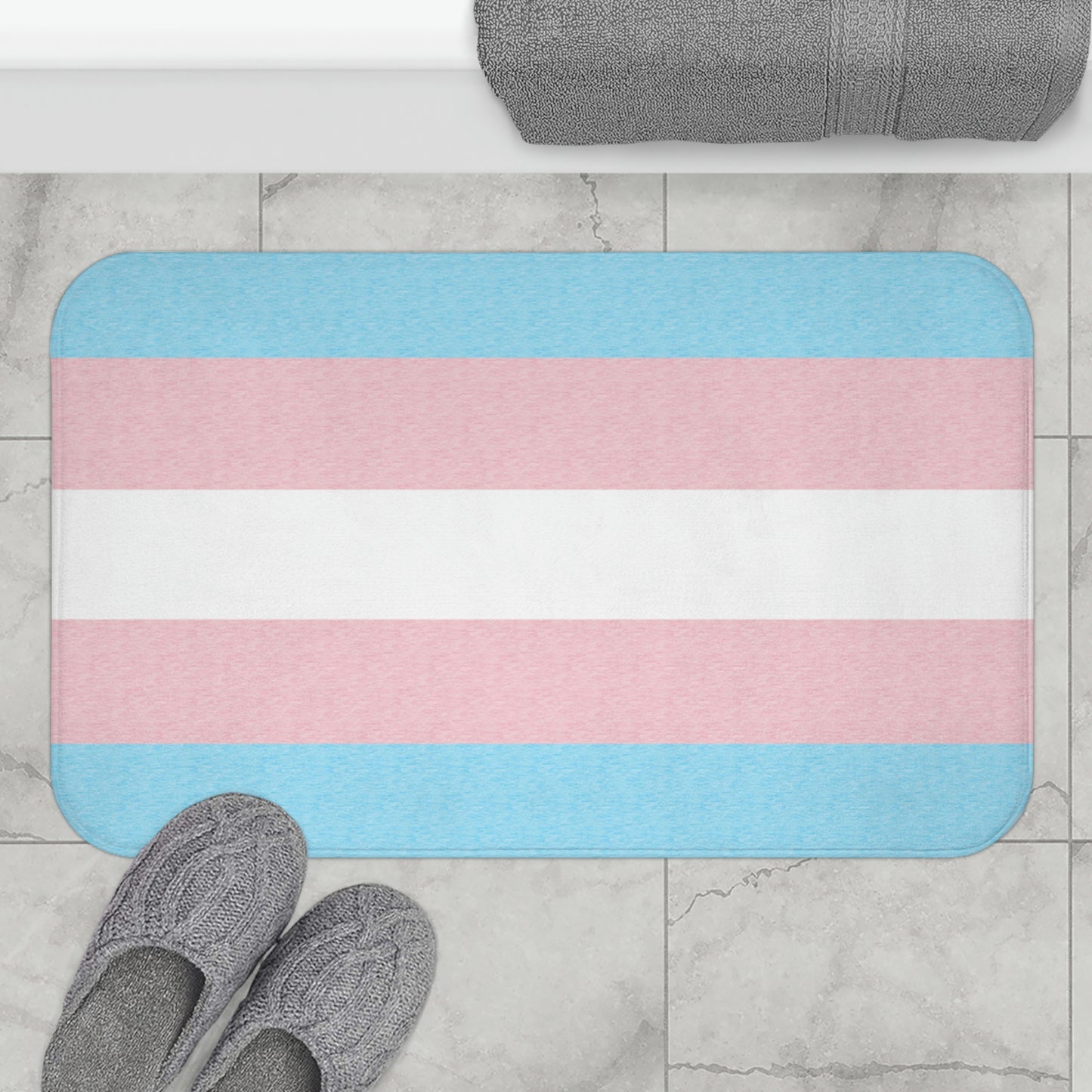 Transgender Flag Bath Mat, pencil crayon colours