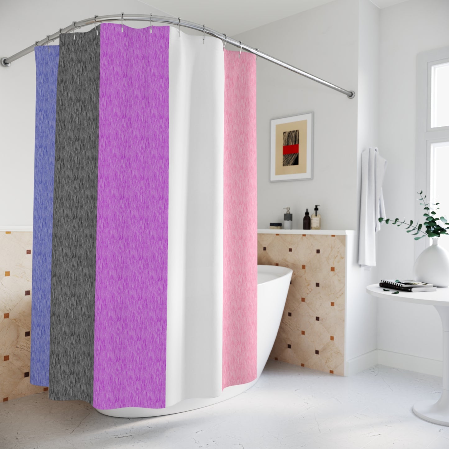 Genderfluid Flag Shower Curtain, pencil crayon colours