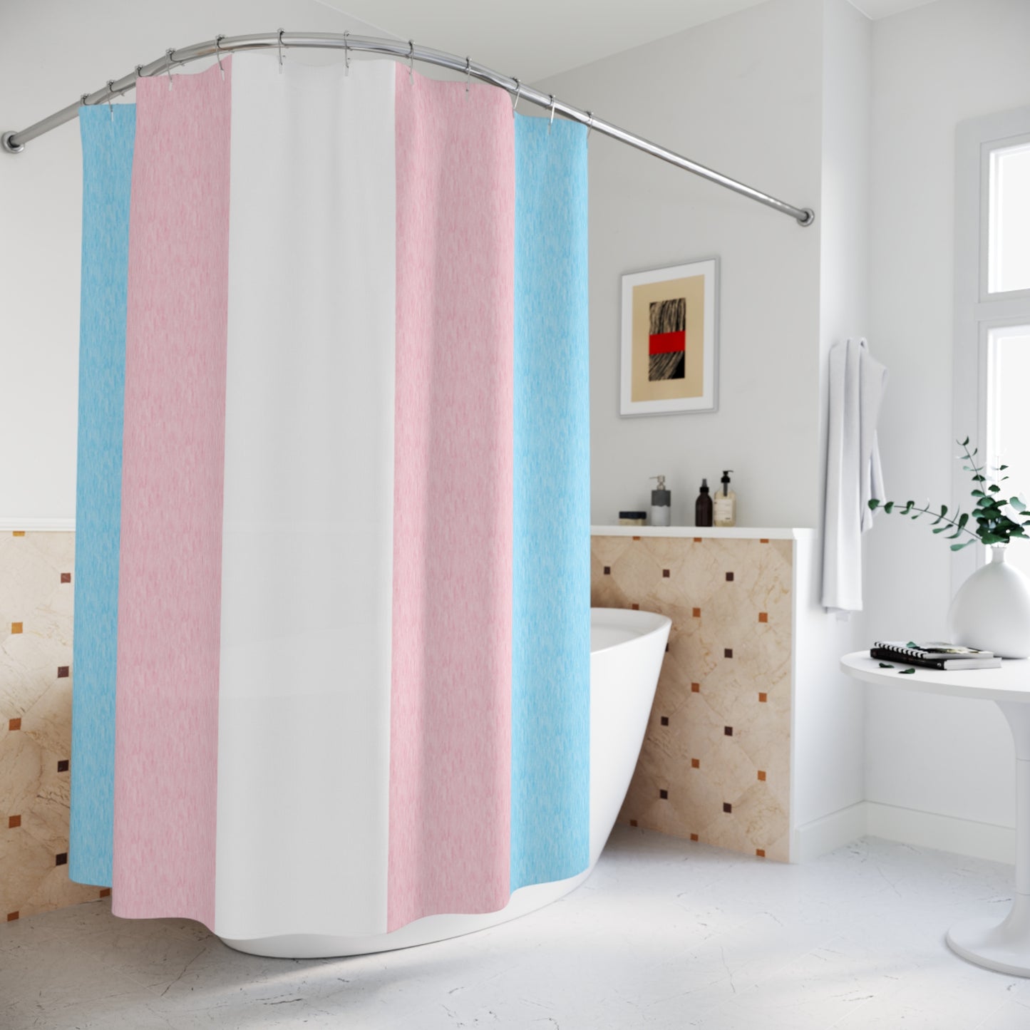 Transgender Flag Shower Curtain, pencil crayon colours