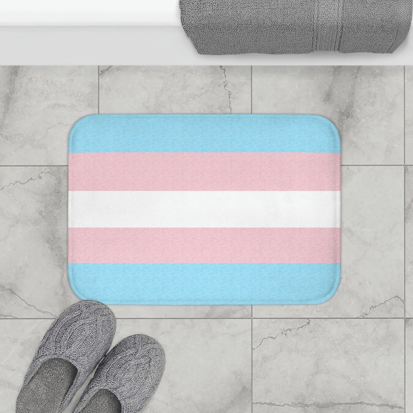 Transgender Flag Bath Mat, pencil crayon colours