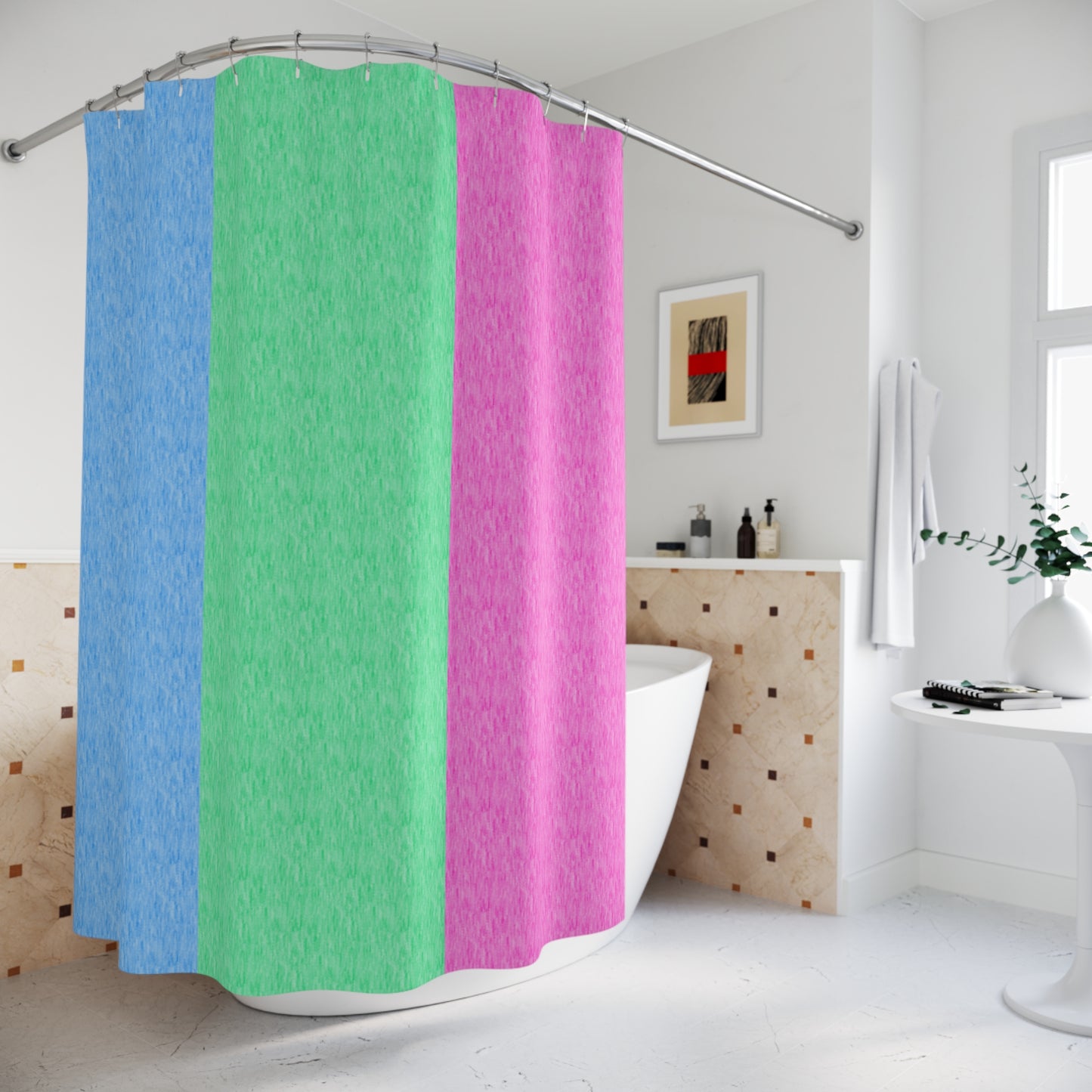 Polysexual Flag Shower Curtain, pencil crayon colours