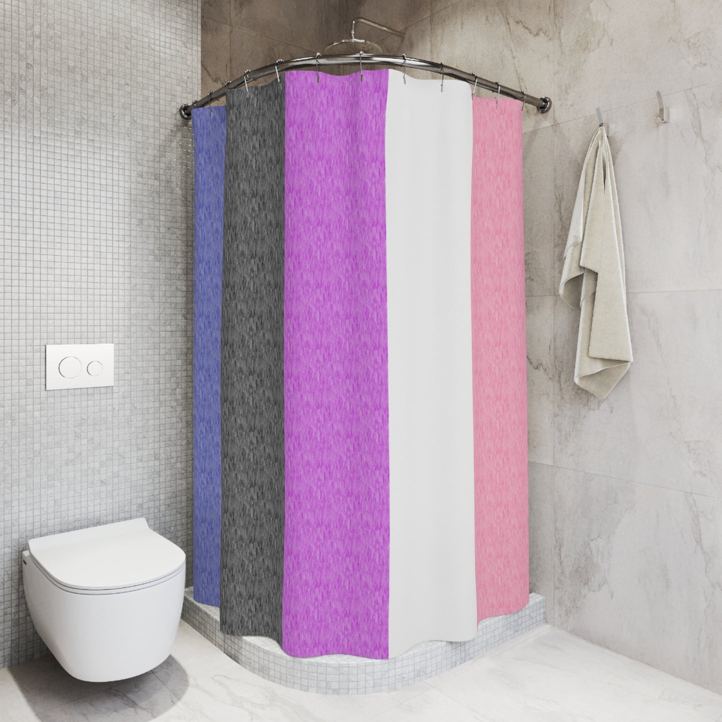 Genderfluid Flag Shower Curtain, pencil crayon colours