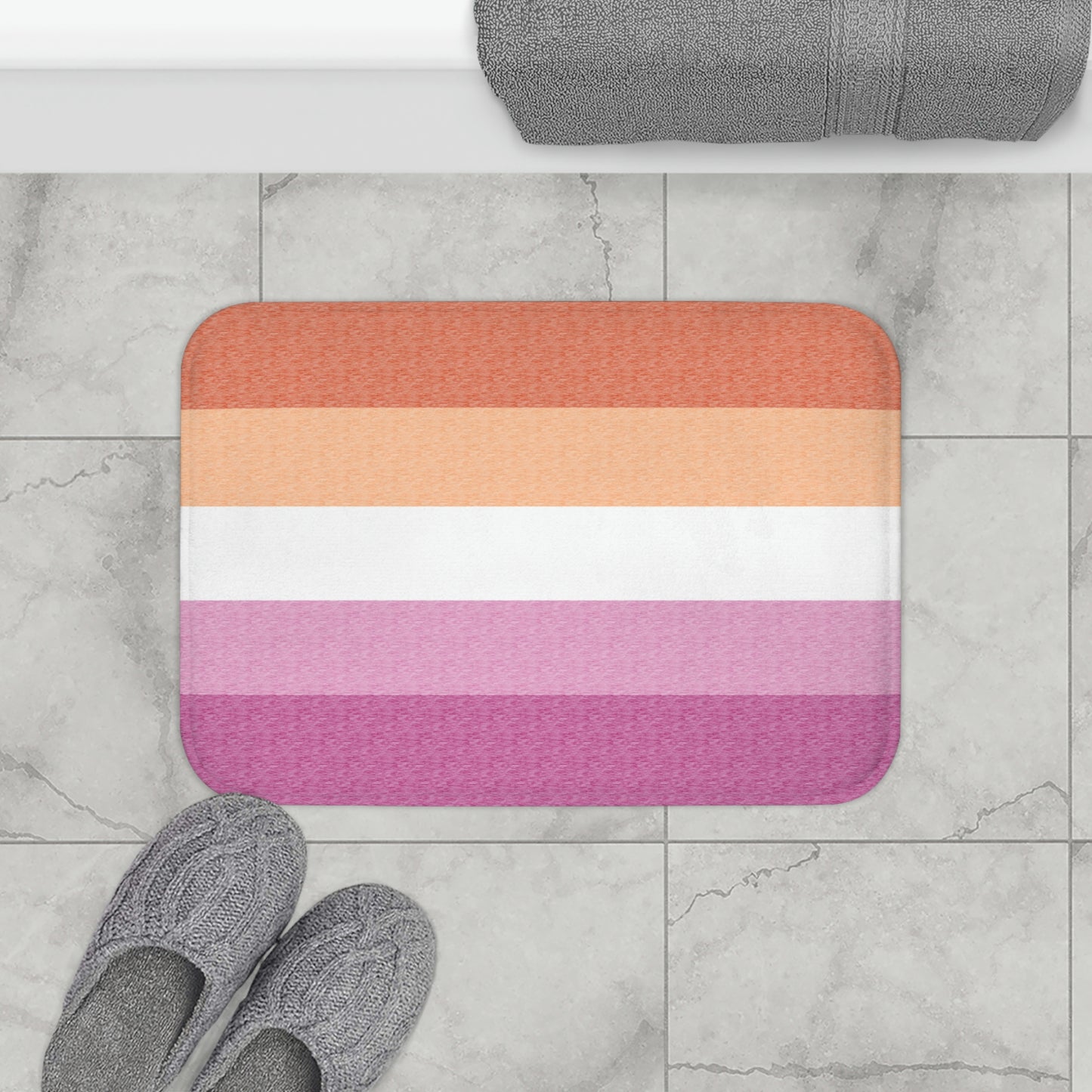 Lesbian Flag Bath Mat, pencil crayon colours