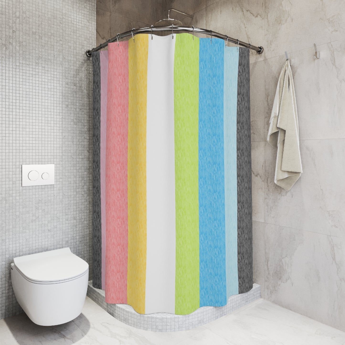 Queer Pride Flag Shower Curtain, pencil crayon colours