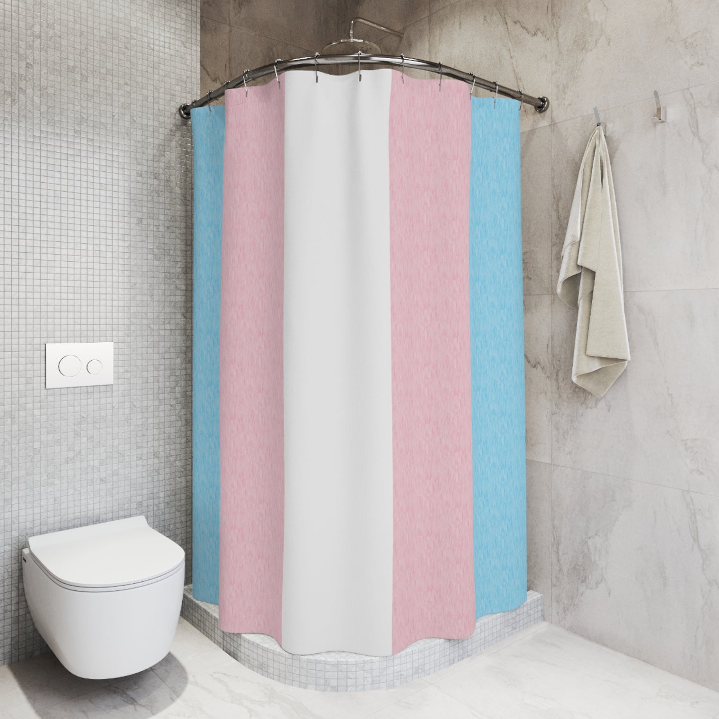 Transgender Flag Shower Curtain, pencil crayon colours