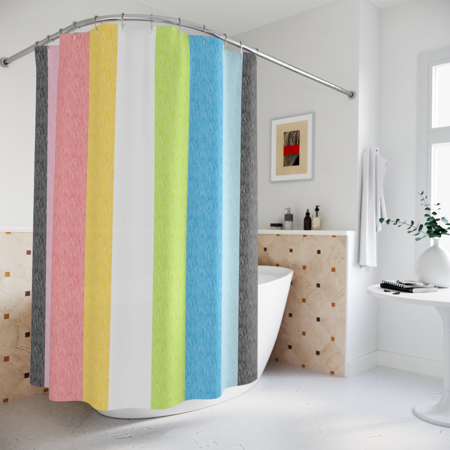 Queer Pride Flag Shower Curtain, pencil crayon colours