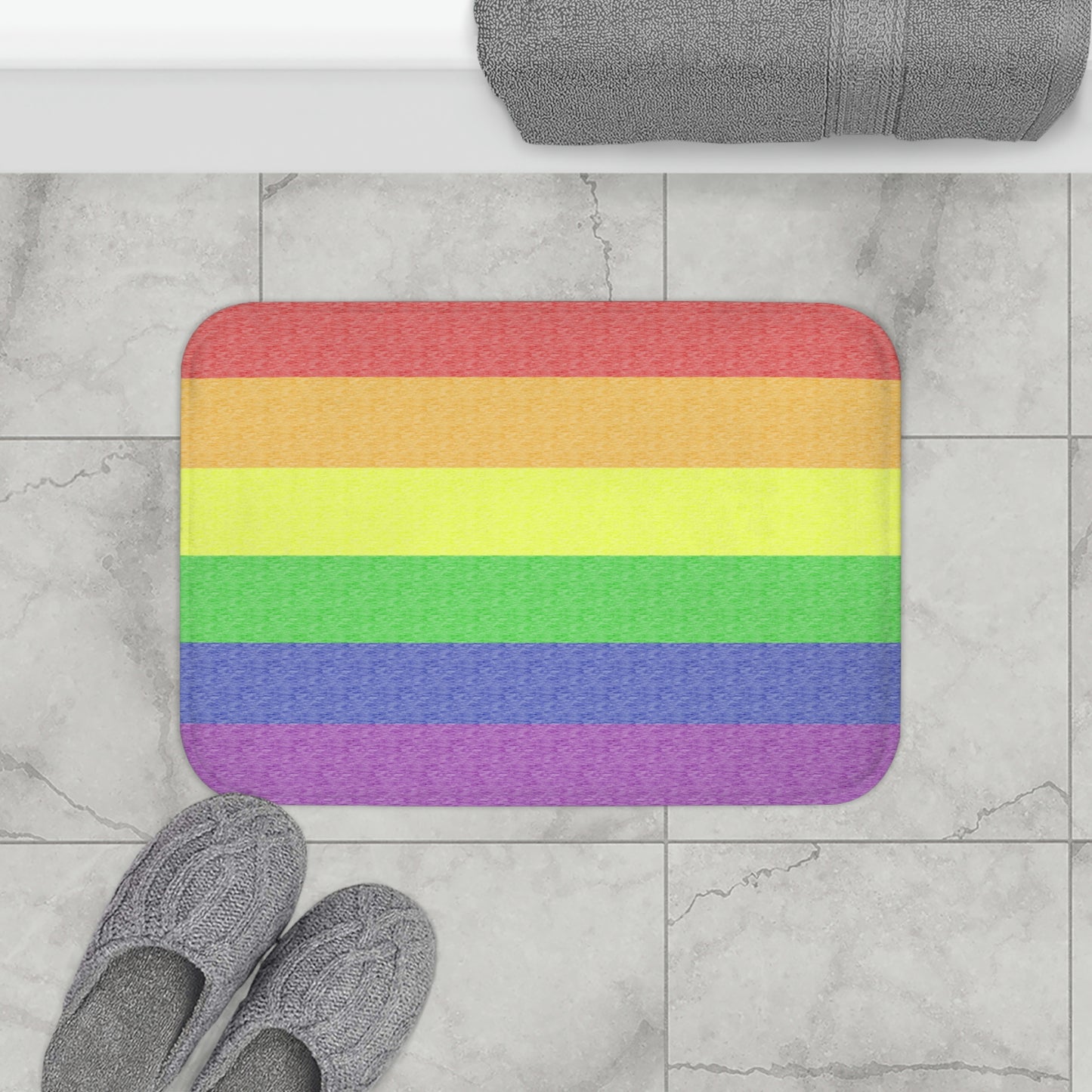 Rainbow Flag Bath Mat, pencil crayon colours